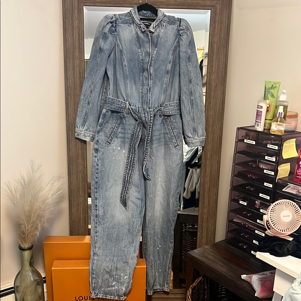 Express Blue Denim Overalls with Vintage Wash